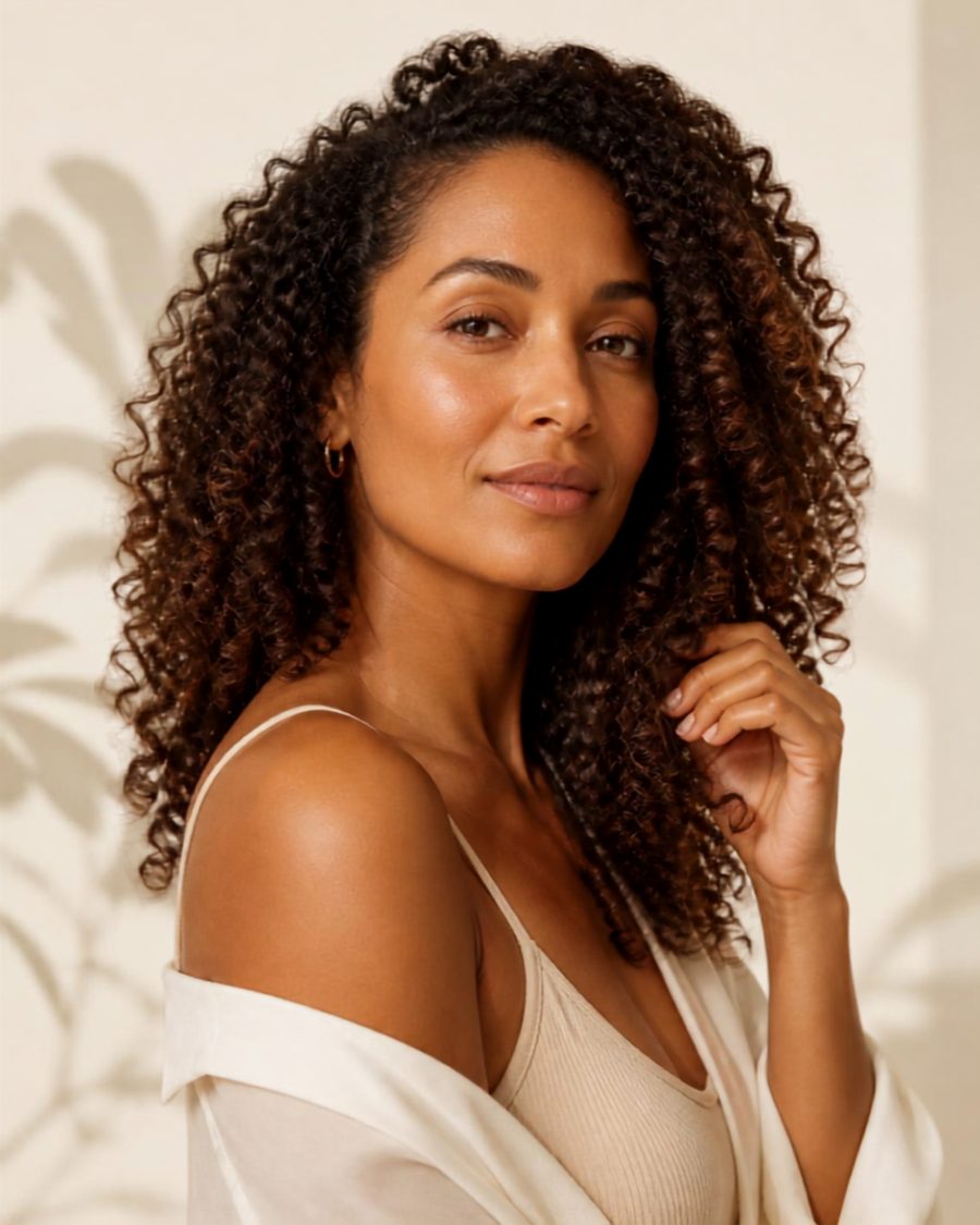 Femme aux cheveux bouclés